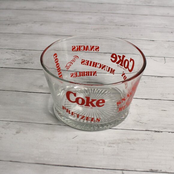Coke Cola Vintage Snack Serving Bowl Heavy Glass Red Munchies - Picture 3 of 5